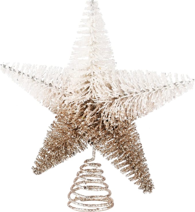 Dekoratief | Kerstboompiek ster, wit/goud/glitter, pvc/metaal, 20x5x23cm | A235195