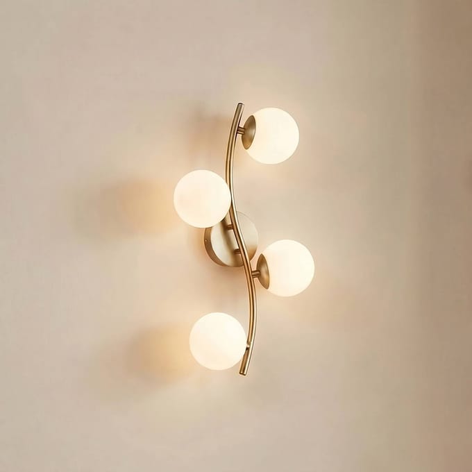Lindby - wandlamp - 4lichts - Glas, metaal - H: 47.5 cm - G9 - wit, messing