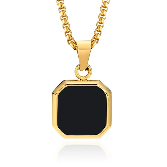Ketting met Hanger - 15mm vierkant Goudkleurig en Agaat