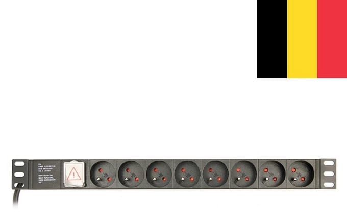 19 inch stekkerdoos | schakelaar | CEE 7/7 - 8x CEE 7/5 (België) | 1U | zwart | 3 meter