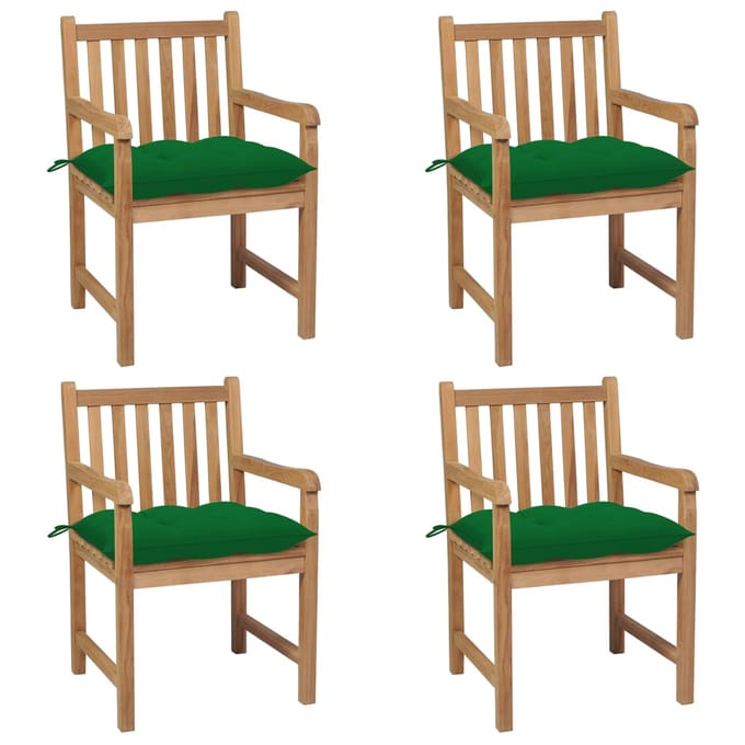 vidaXL - Tuinstoelen - 4 - st - met - groene - kussens - massief - teakhout