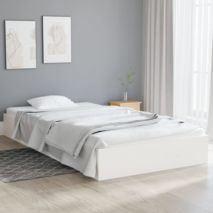 vidaXL - Bedframe - massief - hout - wit - 90x200 - cm