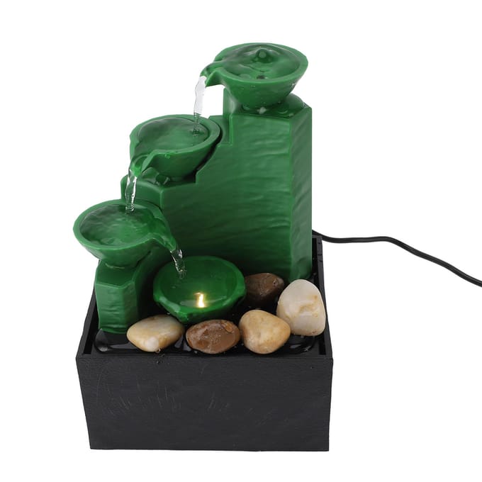 Tafelbladfontein Circulerend Water Decoratief USB Bureau Watervalfontein met LED Licht Stenen black