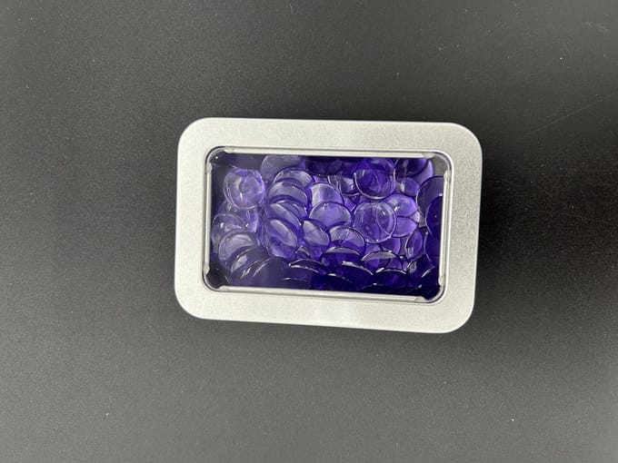 Rekenfiches in blikje (8x6 cm), Transparant paars (100 st.)