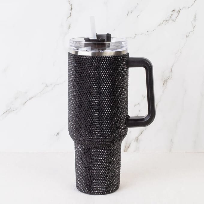 Drinkbeker Black Glitter Tumbler - 1.2 liter - met rietje - RVS