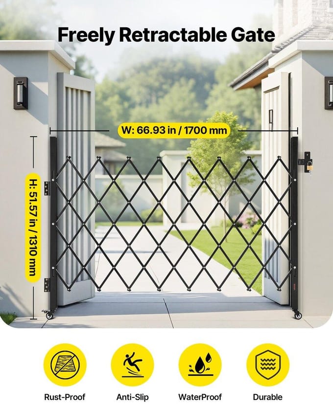 Porte de sécurité pliable simple à verrouillage Porte à ciseaux 170 x 131 cm (LxH)