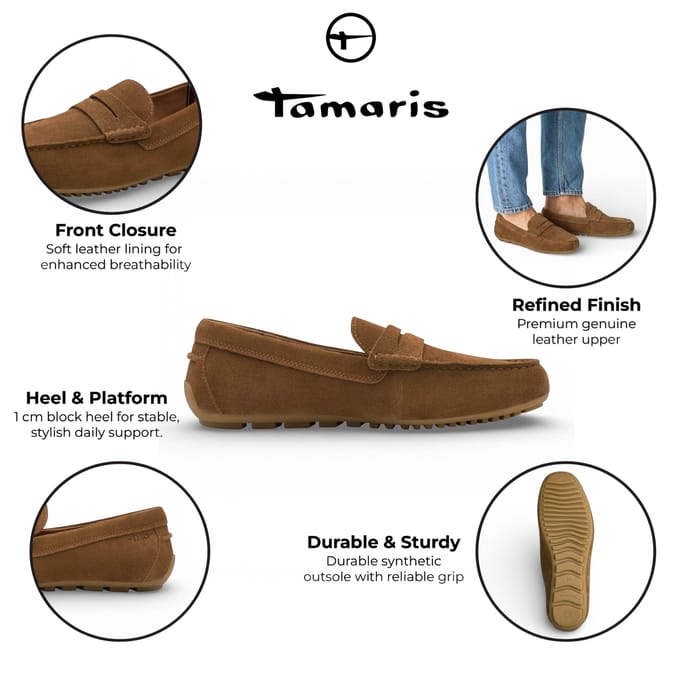 Tamaris Heren Bruine Suède Mocassin Loafers Casual Schoenen