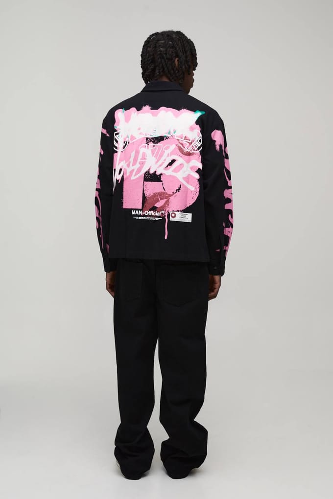 Oversized Shirt Met Lange Mouwen En Graffiti Spuitverf Print | Black | Size Small