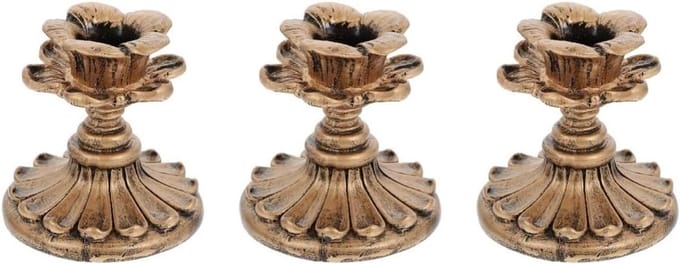 Kandelaar Lotus - Kaarshouder Decoratie - Tafel Decoratie - Hars Constructie - 7.6 cm Hoogte - Brons
