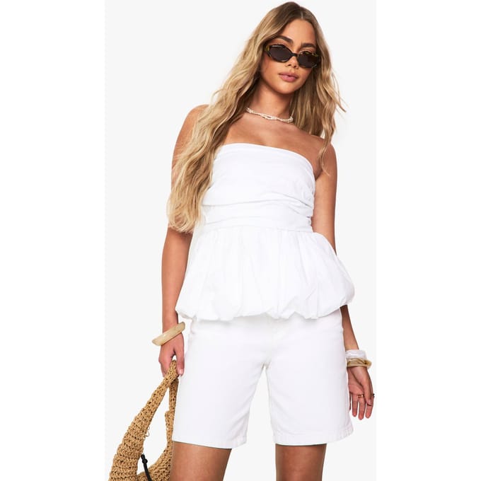 boohoo Dames Cotton Poplin Gerafelde Puffball Top | Wit | Maat: 38