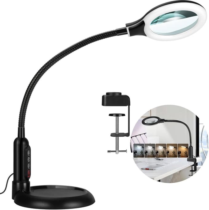 Vergrootglas met Licht en Klem - Flexibele LED Lamp met Standaard voor Hobby en Werk
