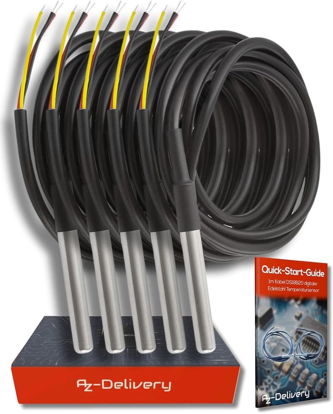 Digitale Temperatuursensor - Waterproof Sensor - Temperatuur Meten - Roestvrijstalen Behuizing - 1 Meter Kabel - Zwart
