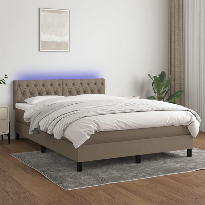 vidaXL - Boxspring - met - matras - en - LED - stof - taupe - 140x200 - cm