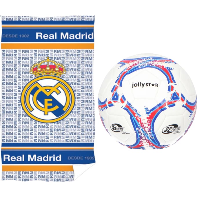 Real Madrid strandset; strandlaken en voetbal