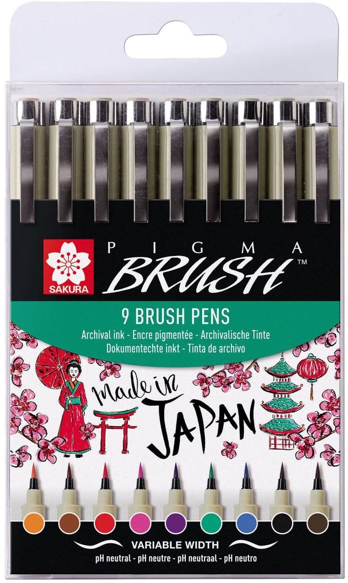 Brushstift bruynzeel sakura pigma 9st ass | 6 stuks
