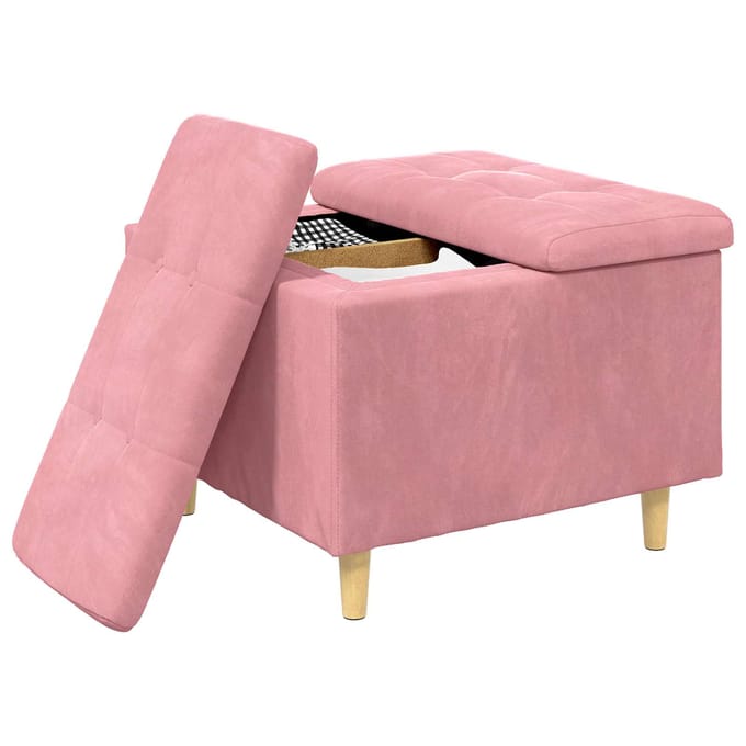 vidaXL - Ottoman - met - opslag - Roze - 60 - x - 60 - x - 45 - cm - Fluweel