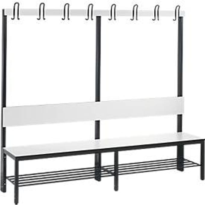 Garderobebank Basic Plus, 1-zijdig, rugleuning, met schoenenrek, onderstel zwartgrijs RAL 7021, B 1960 mm, decor wit