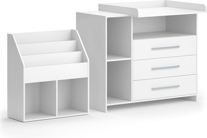 Vicco Oskar Babykamerset – 2 delen, met commode en boekenplank Wit