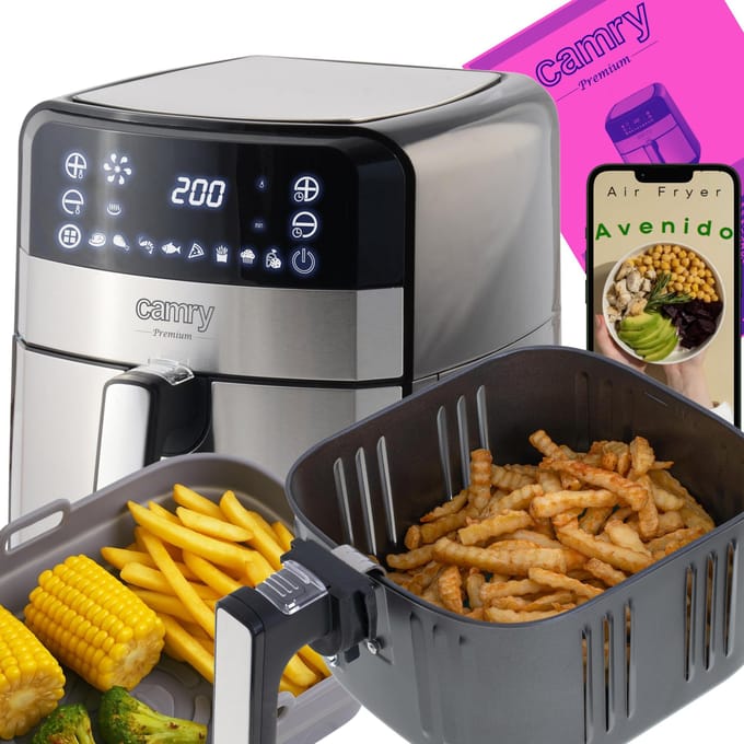 Luchtfriteuse Friteuse Gratis vet 5L Friteuse XXL 2500W 9 programma's Temperatuurregeling 80-200 ° C Timer LED-display