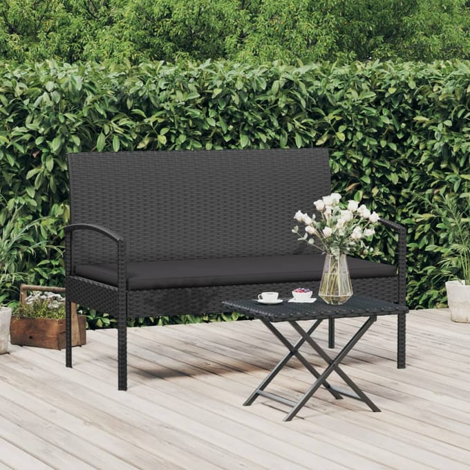 vidaXL - Tuinbank - met - kussen - 105 - cm - poly - rattan - zwart