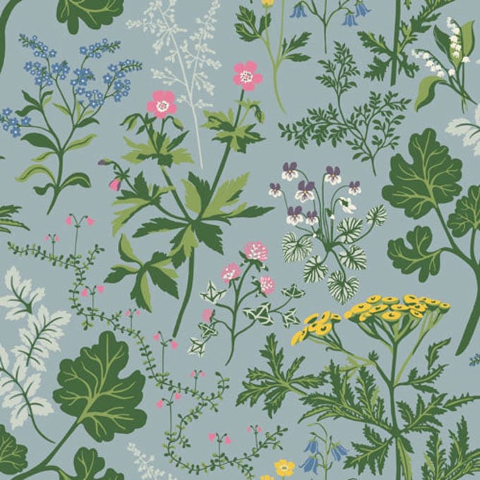 Duro Vliesbehang 428-02 - Linnéa - Botanisch Blauw - 53cm x 10.05m