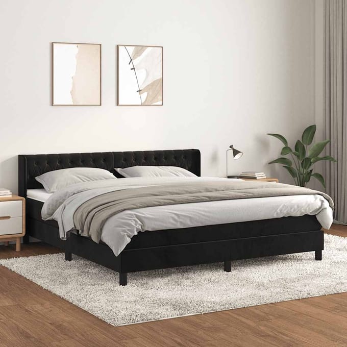 vidaXL - Boxspring - met - matras - fluweel - zwart - 160x200 - cm