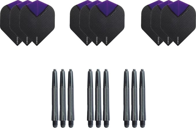9 Skylight Paars Super stevige - flights - plus 9 zwarte nylon - shafts