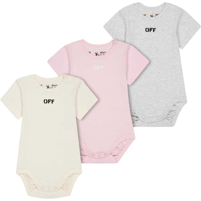 Off White Baby Lettering Crew Neck Romper (Verpakking van 3) (Multikleurige Print)