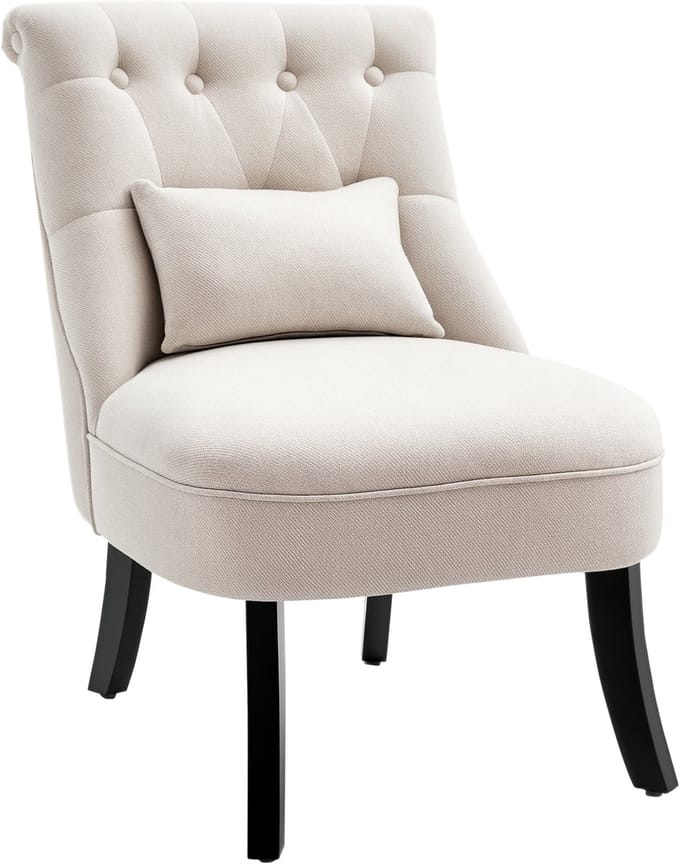 HOMCOM fauteuil in vintage stijl, gecapitonneerd - Loungestoel, gestoffeerde stoel - Crèmewit