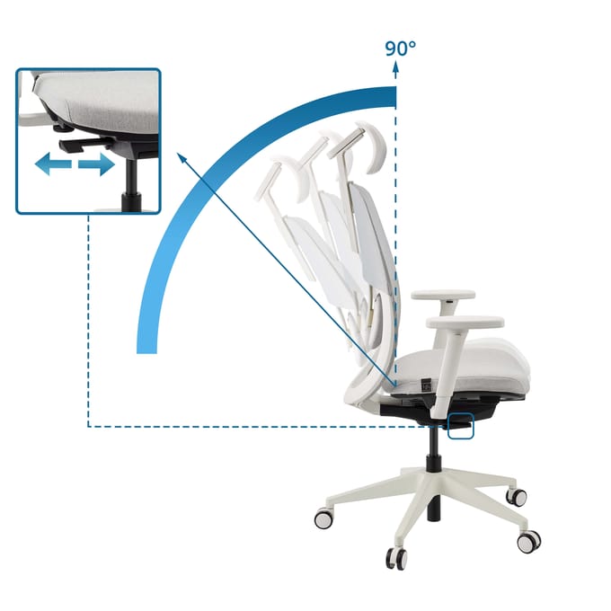 Skandis Pro | met hoofdsteun | Frame: Wit - Professionele bureaustoel Grijs / Wit