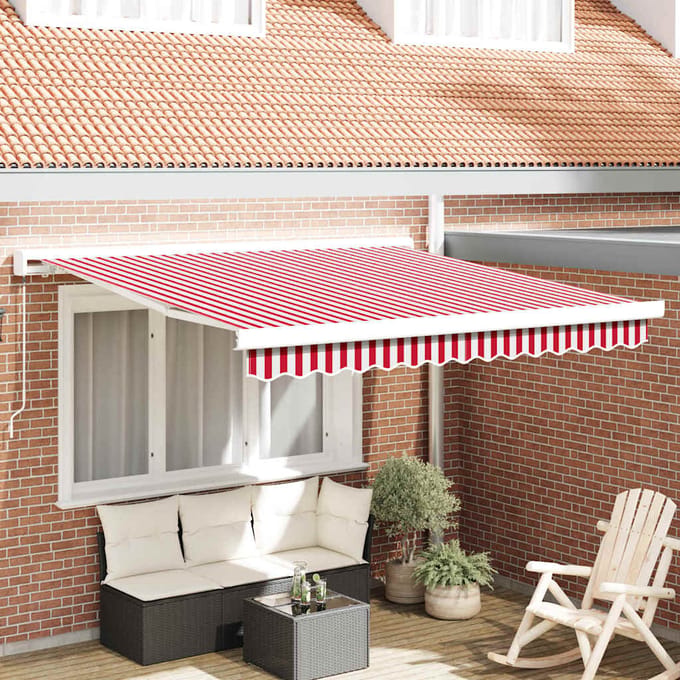 vidaXL - Uitschuifbare - luifel - Rood - en - Wit - 300 - x - 250 - cm