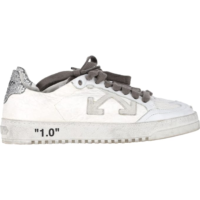 Off-White 2.0 Glitterschoenen met Kant Low Top in Witte Leer