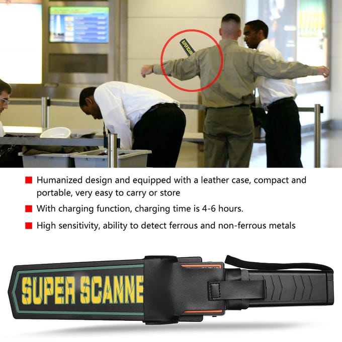 Draagbare handbediende metaaldetector met wandscanner PATX/MD3003B1 standaard enkele schakelaar black