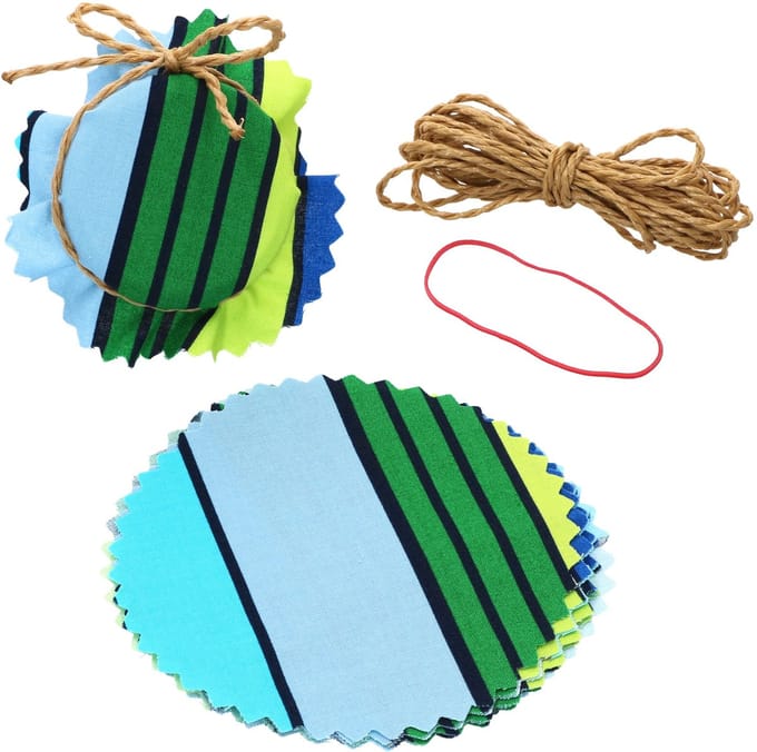 Crash glasdoek doily 10 stroken + elastiek + 4m jute koord