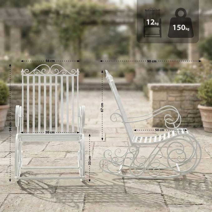CLP Schommelstoel Relaxstoel Smilla, weerbestendig voor de tuin, metalen frame wit