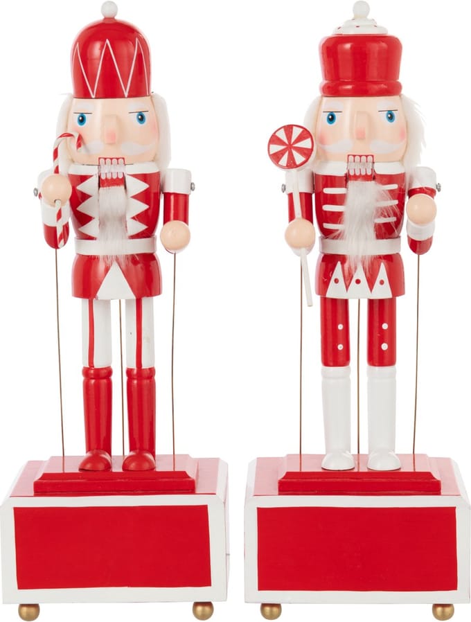 J-Line decoratie Notenkraker Muziek - dennenhout - rood/wit - 2 stuks