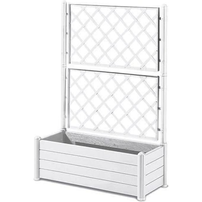STEFANPLAST Bac a fleur/Jardiniere rectangulaire avec treillis - Finition effet bois - 100 x 43 x H 142 cm - 80 L - Blanc