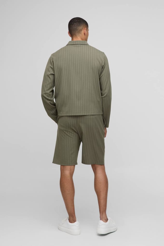 Regular Fit Stripe Harrington Jacket | Khaki | Size Small