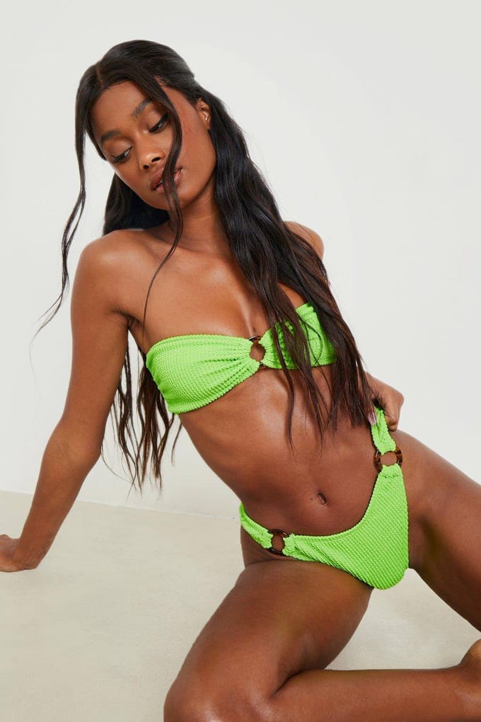 boohoo Dames Crinkle O-ring Bandeau Bikini Top | Lime | Maat: 6