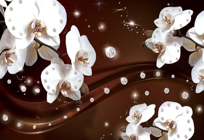 Fotobehang Flowers Orchids Pattern | PANORAMIC - 250cm x 104cm | 130g/m2 Vlies