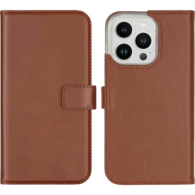 Selencia iPhone 14 Pro Leren Portemonnee Hoesje Lichtbruin