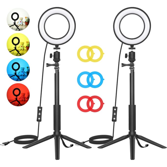 2-pack desktop USB LED-videoverlichtingsset met 2 * dimbare 6 inch LED-ringverlichting 5600K + 2 * zwart
