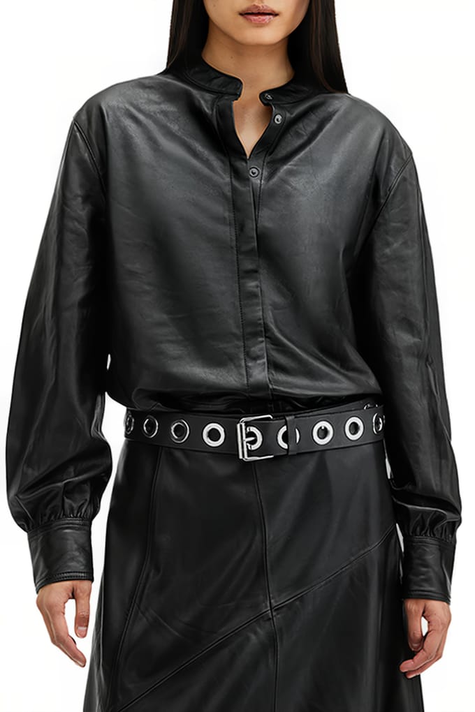 AllSaints Sara Leather Shirt Black Taglia: M | Magliette intime Outlet | Donna | Nero