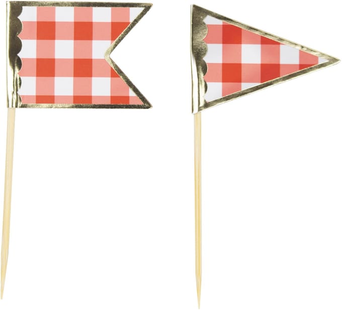 PARTYPRO - 10 vichy cocktailprikkers 10 cm rood en wit