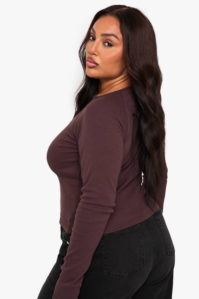 boohoo Dames Plus button-down top met lange mouwen | Chocoladebruin | Maat: 54