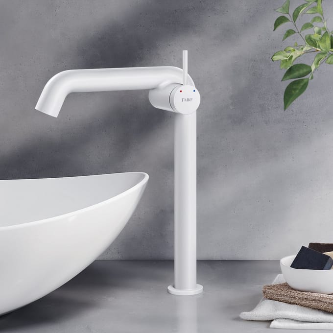 EMKE Wastafelkraan - Waterbesparend Mengkraan - Incl. Aansluitingen - Hoge Uitloop 26cm - Wit