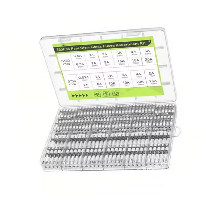 Rosfix Glazen Zekeringen Set Max360 - Snelle Type - 360 St, 5x20 mm/6x30 Mm - 0,5–25A, 250V