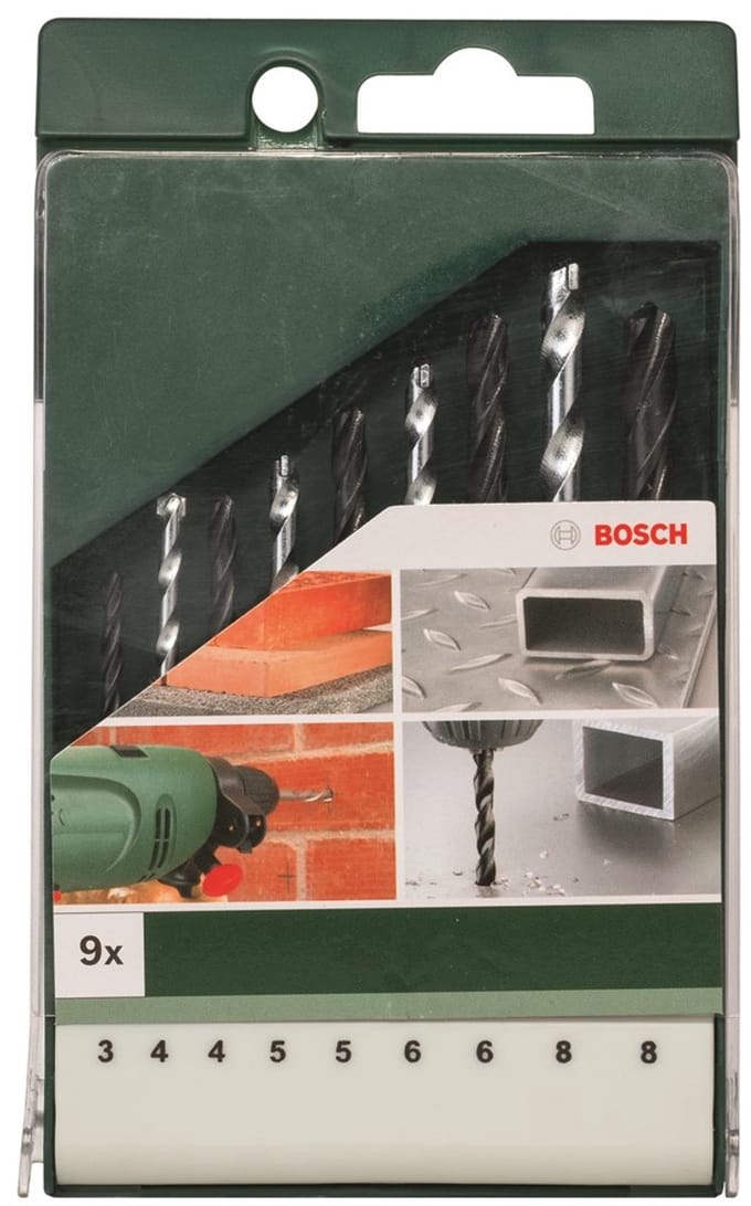 Bosch 9-delige boorset: metaal HSS-R/steen/hout
