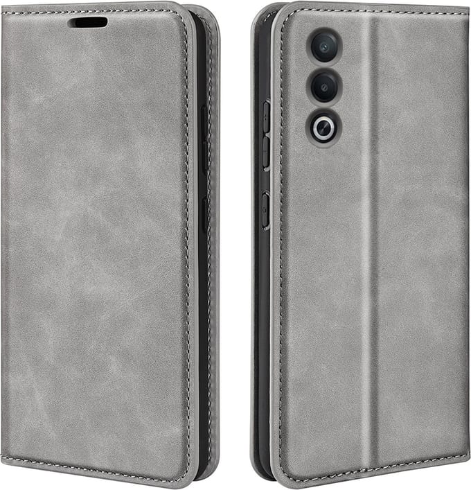 MobyDefend Hoesje - Geschikt voor Oppo A80 5G - Luxe Wallet Bookcase (Magnetische Sluiting) - Grijs
