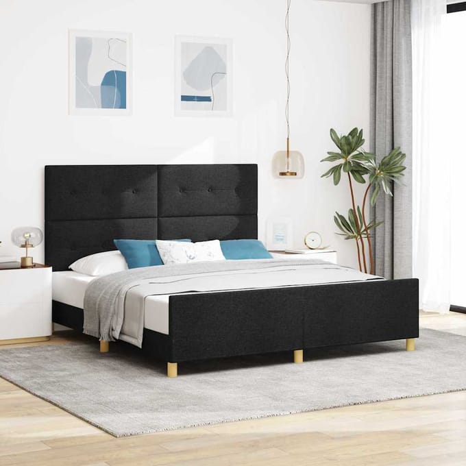 vidaXL - Bedframe - met - hoofdeinde - Zwart - 180 - x - 200 - cm - Stof